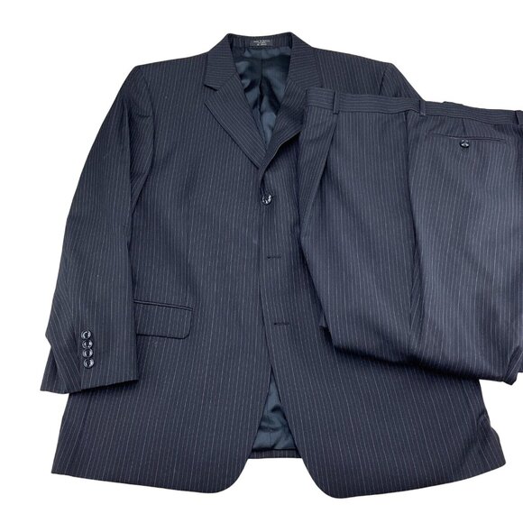 Jones New York Suit Men 44R 39W x 28L Blue Pinstripe Elements Wool Classic Caree - Picture 1 of 16